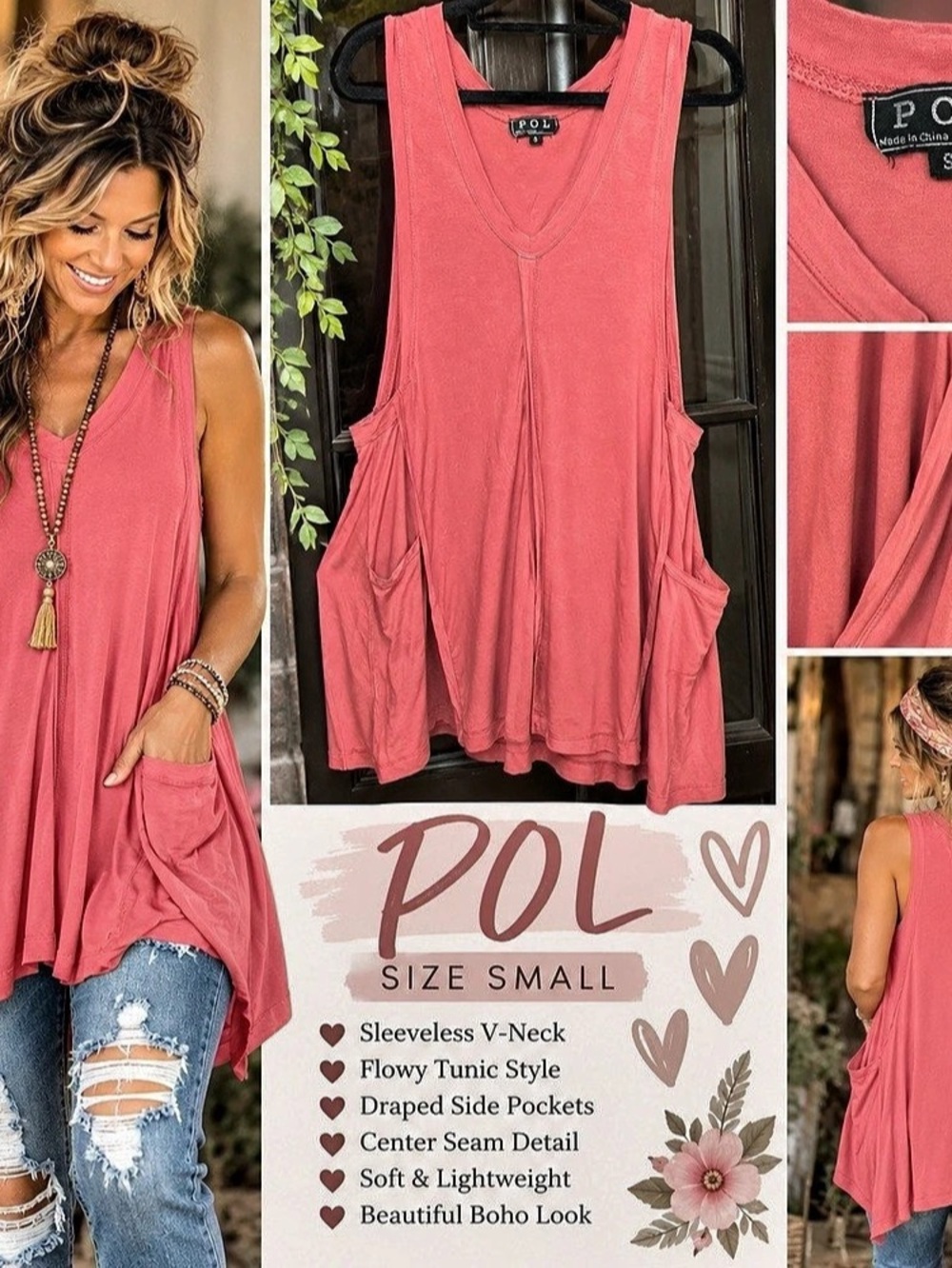 POL High Low V-Neck Dress in Pink Size Small Like New